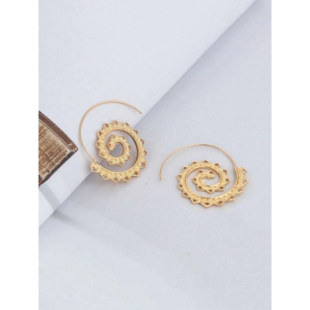 NEW Swirly Hoop Earrings Gold Tone Boho Festival Dangle‎ Round Bohemian Resort